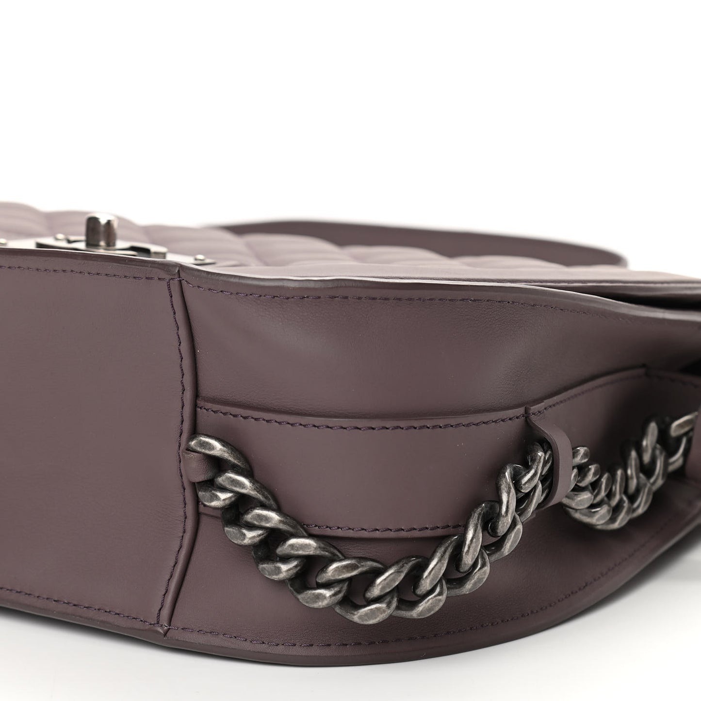 Calfskin Quilted Large Double Chained Messenger Flap Purple