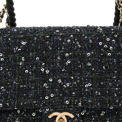 Chanel Tweed Medium Pearl Handle Flap Black Ecru 8 of 11