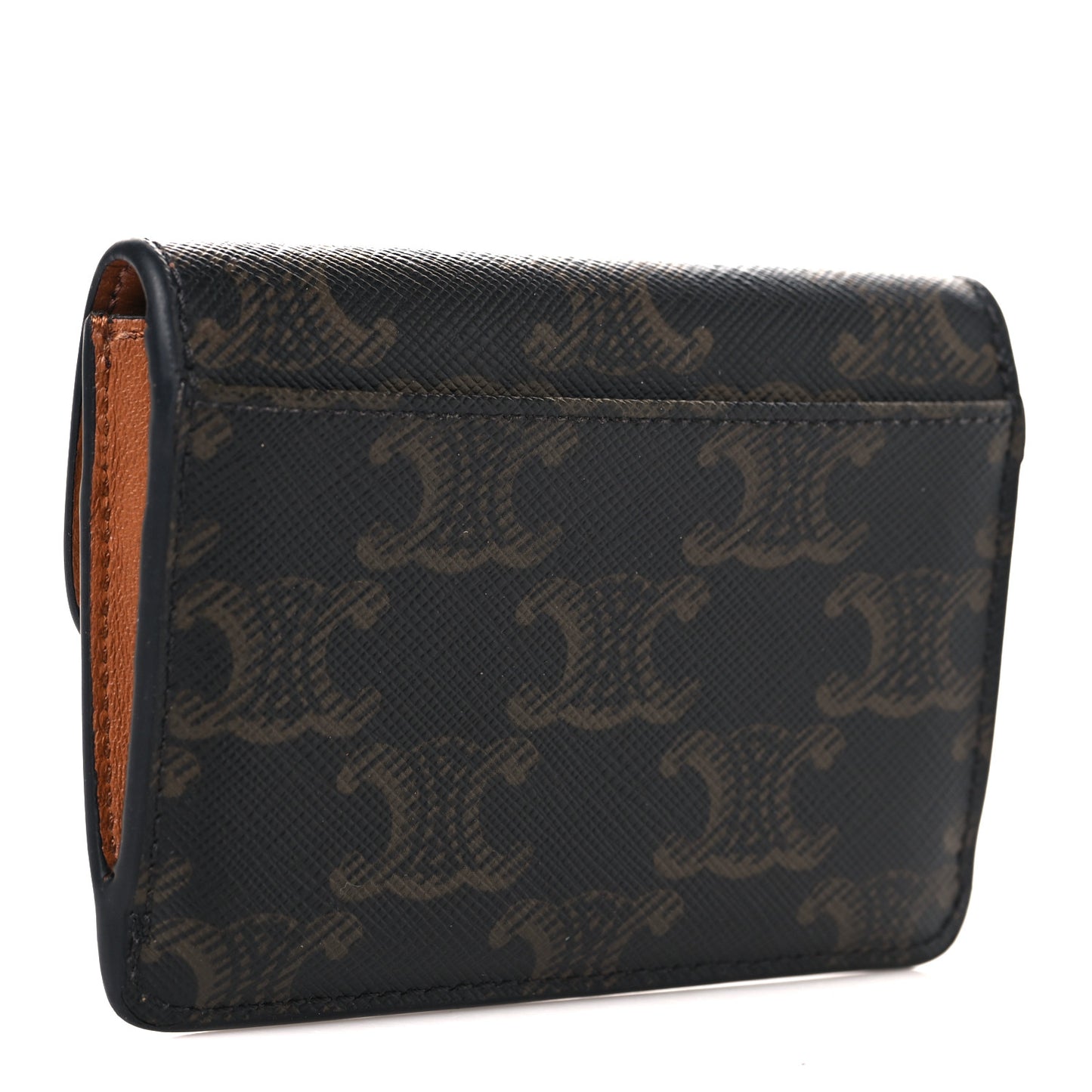Triomphe Canvas Calfskin Flap Card Holder Tan