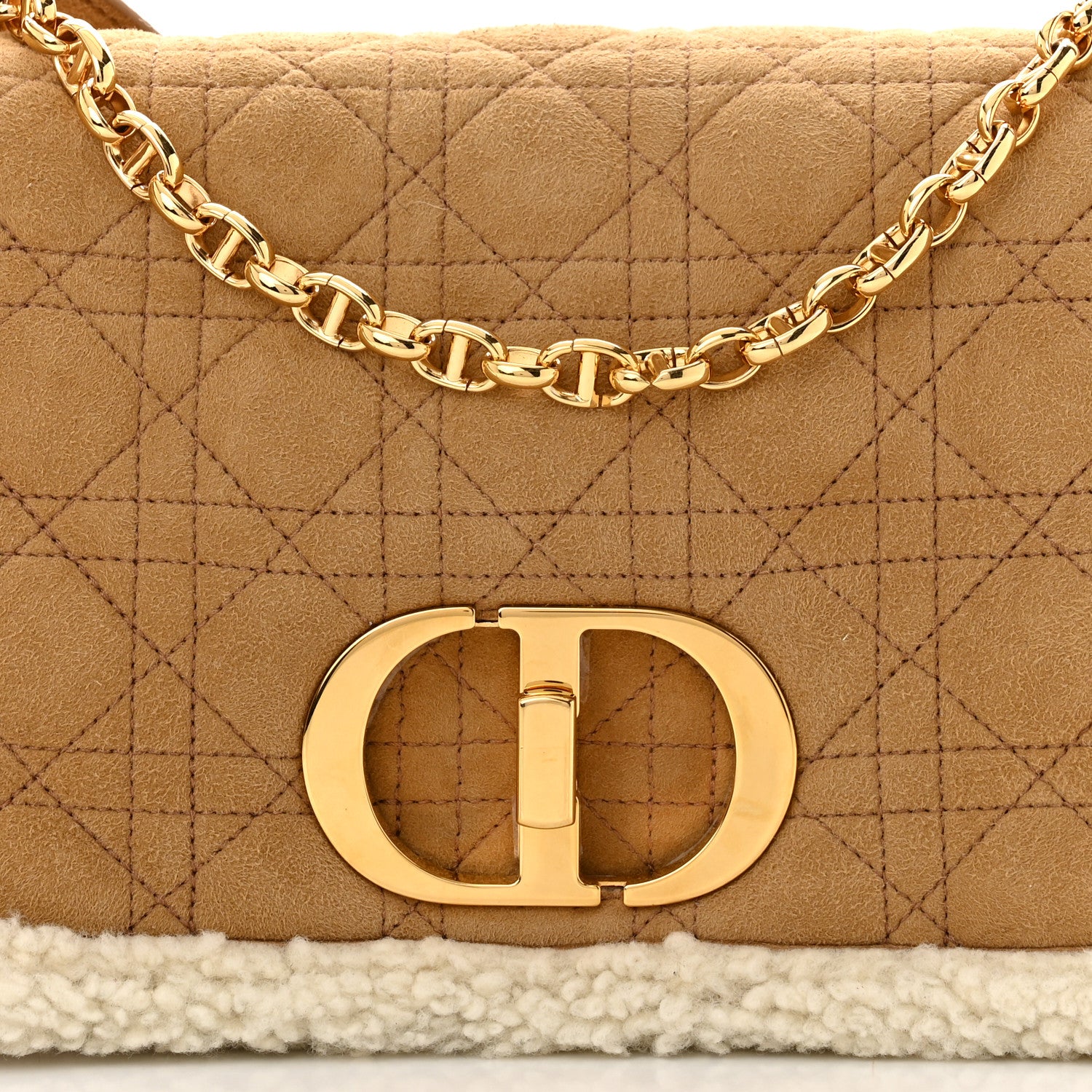 Christian Dior Shearling Cannage Large Caro Bag Camel 8 of 10