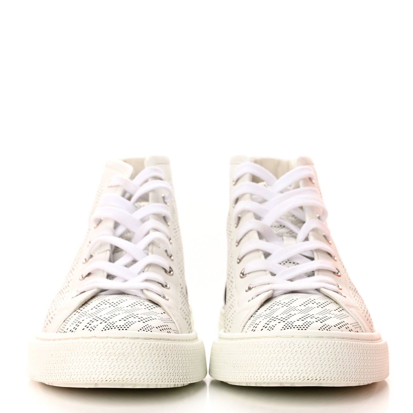 Perforated Calfskin Mens Clap High Top Sneakers 40 White