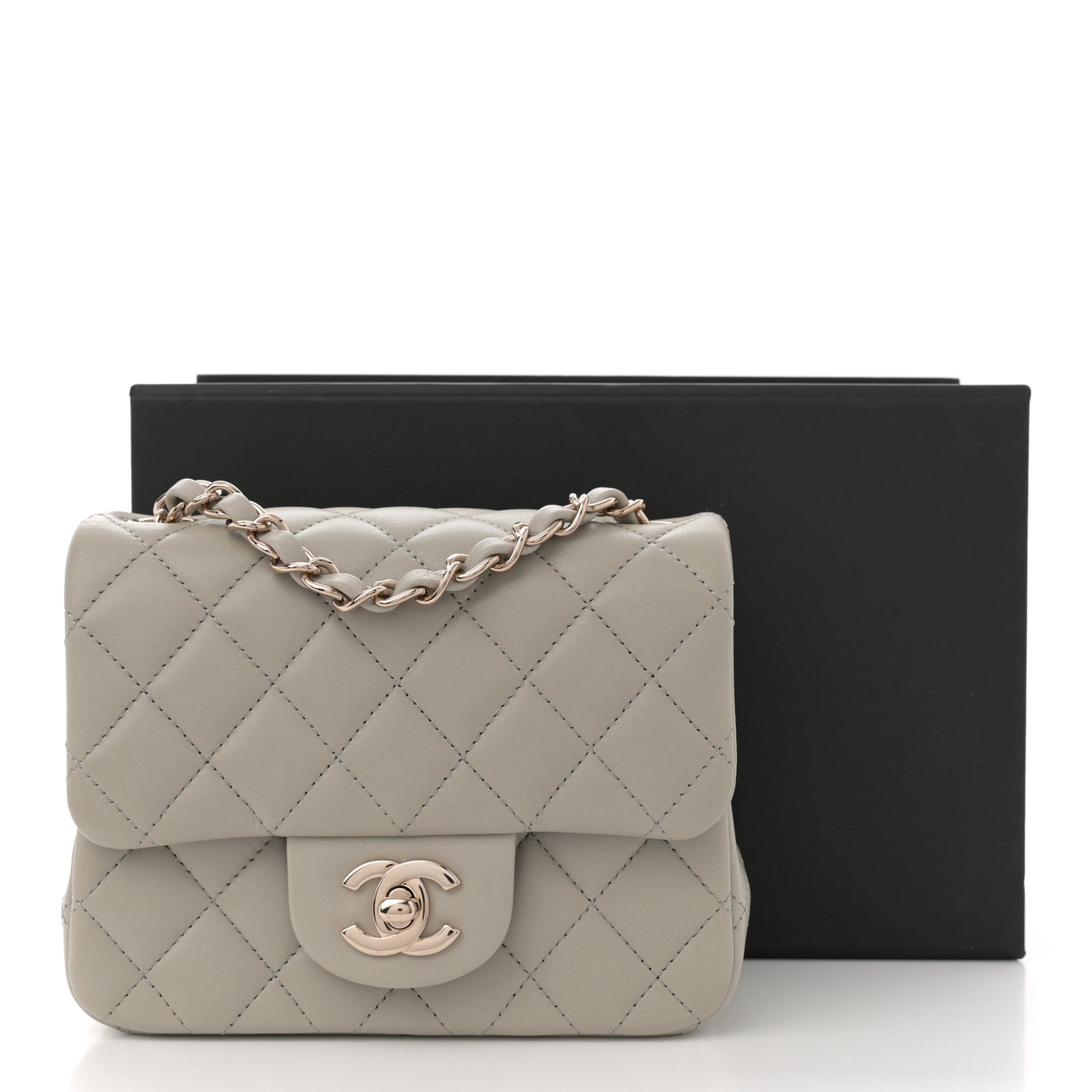 Lambskin Quilted Mini Square Flap Grey