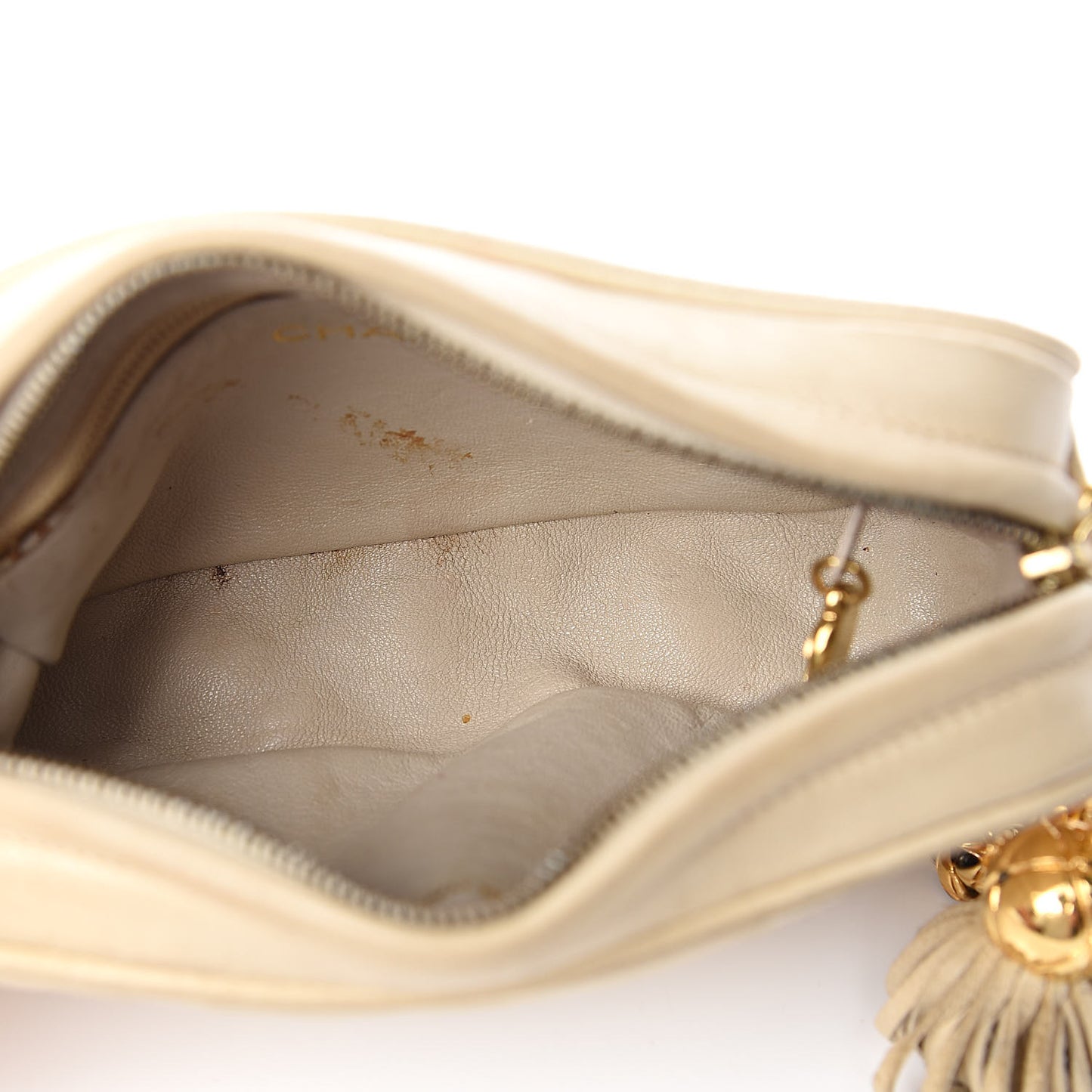 Lambskin Small Tassel Camera Case Beige