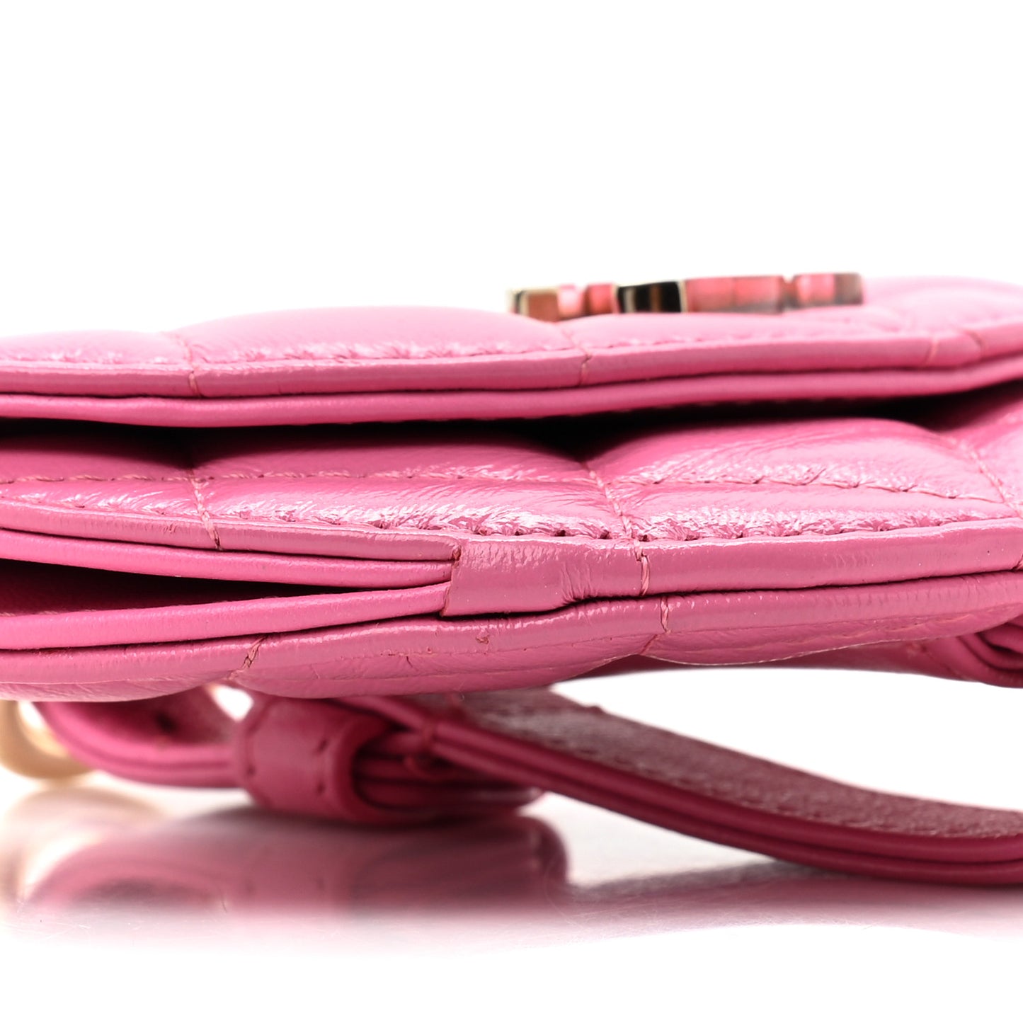 Shiny Crumpled Lambskin Flap Coin Purse Bracelet Pink