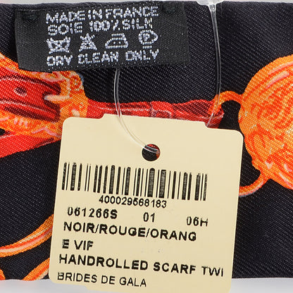 Hermes Silk Brides De Gala Twilly Noir Rouge Orange Vif 5 of 6