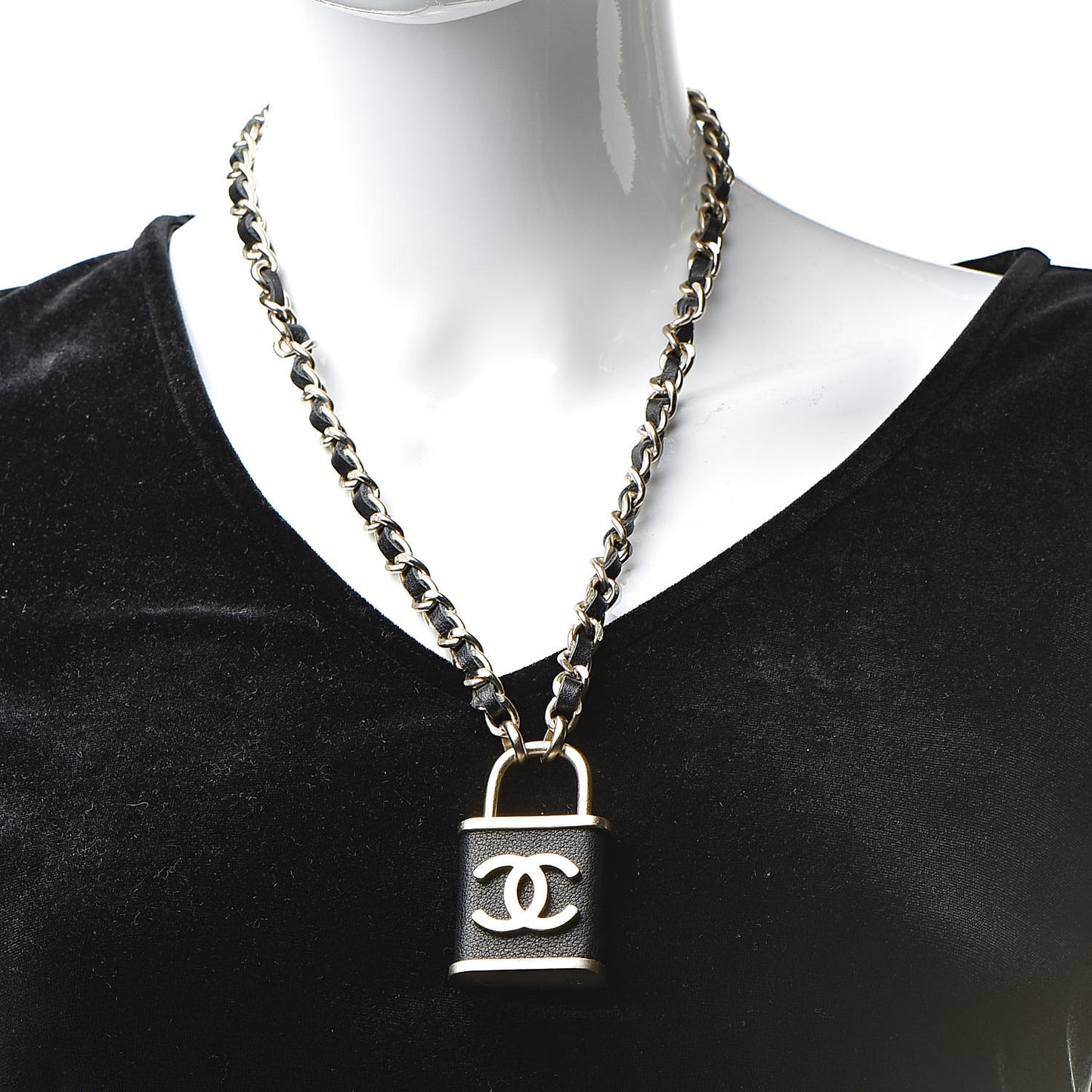 Metal Lambskin Lock Double Necklace Black