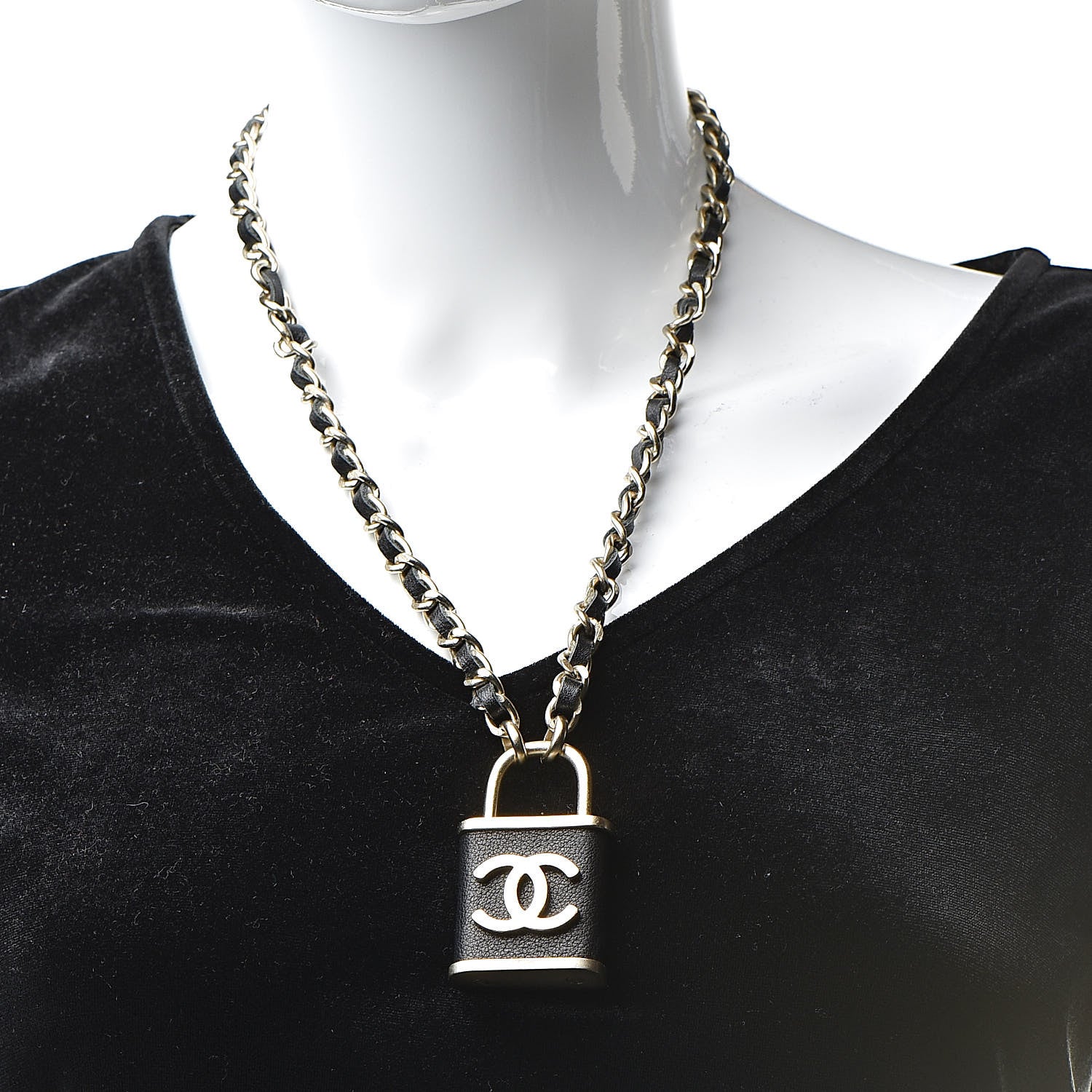 Chanel Metal Lambskin Lock Double Necklace Black 2 of 6