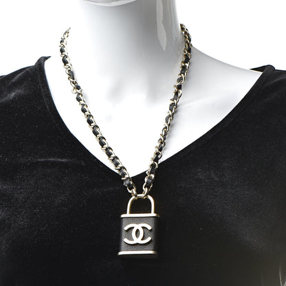 Chanel Metal Lambskin Lock Double Necklace Black 2 of 6