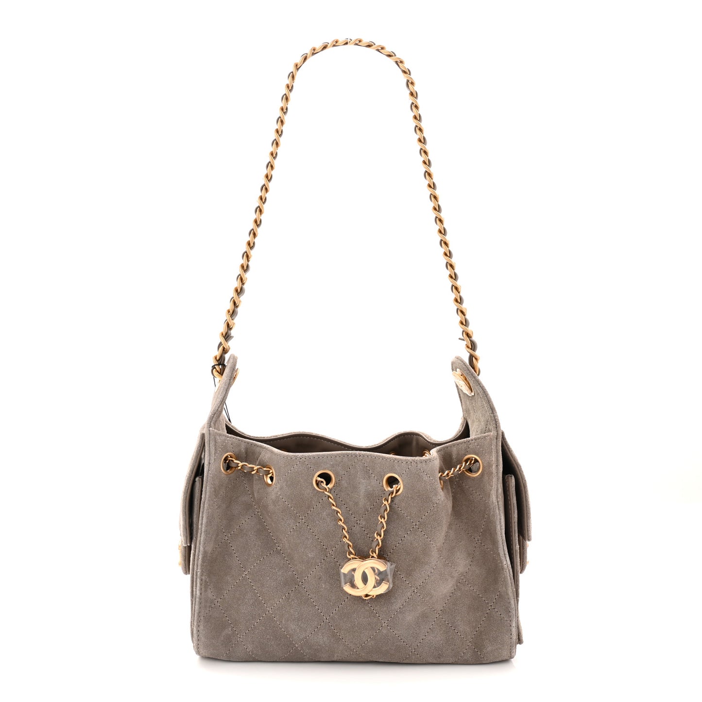 Suede Quilted Mini Chanel 25 Handbag Dark Grey