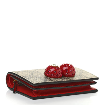 Gucci GG Supreme Monogram Cherry Embellished Card Case Wallet Hibiscus Red 4 of 7