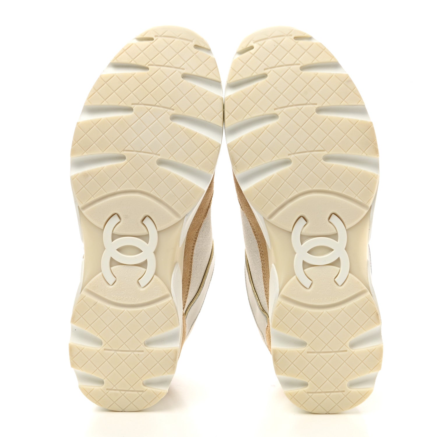 Chanel Suede Calfskin CC Sneakers 37.5 Beige Gold 5 of 8