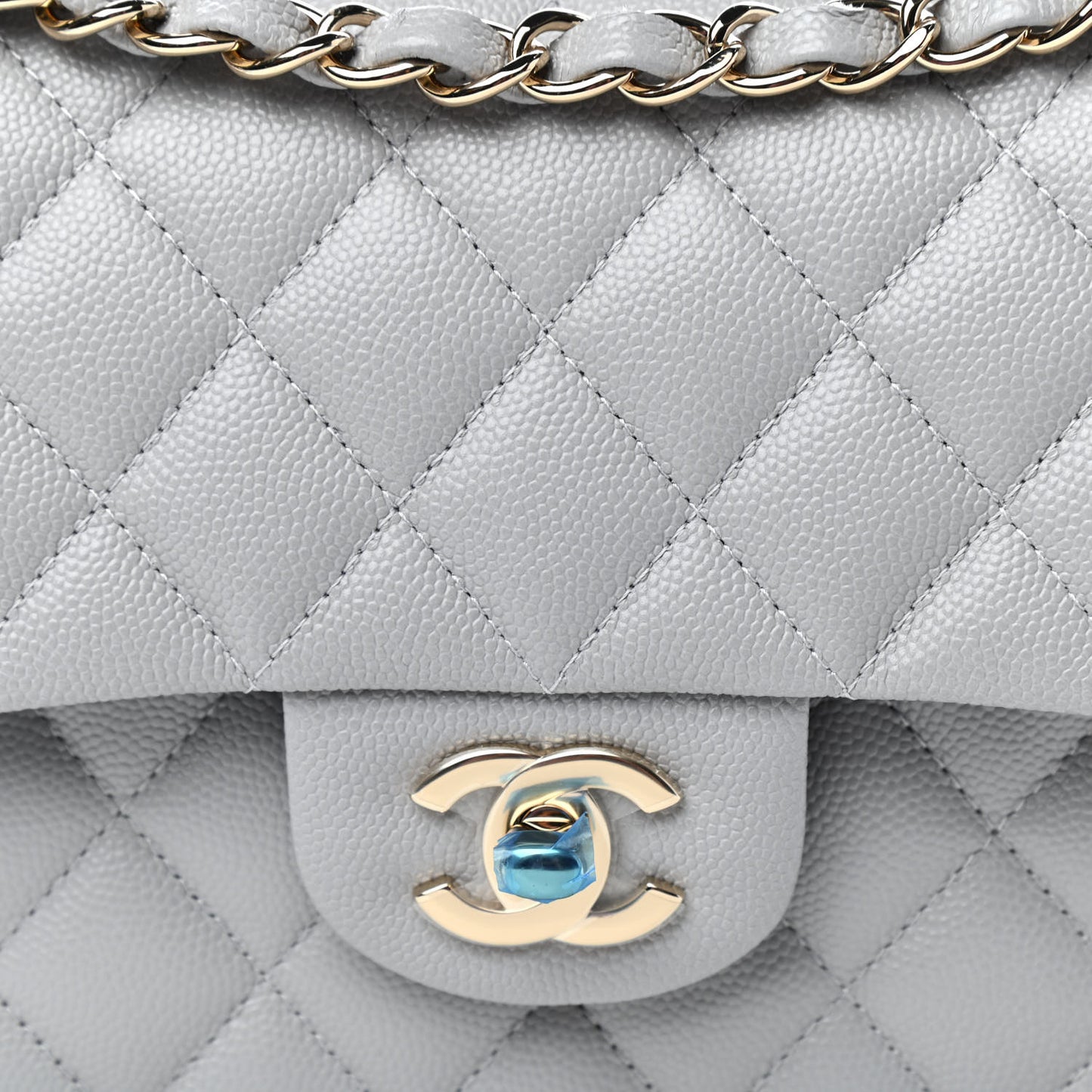 Caviar Quilted Small Double Flap Grey