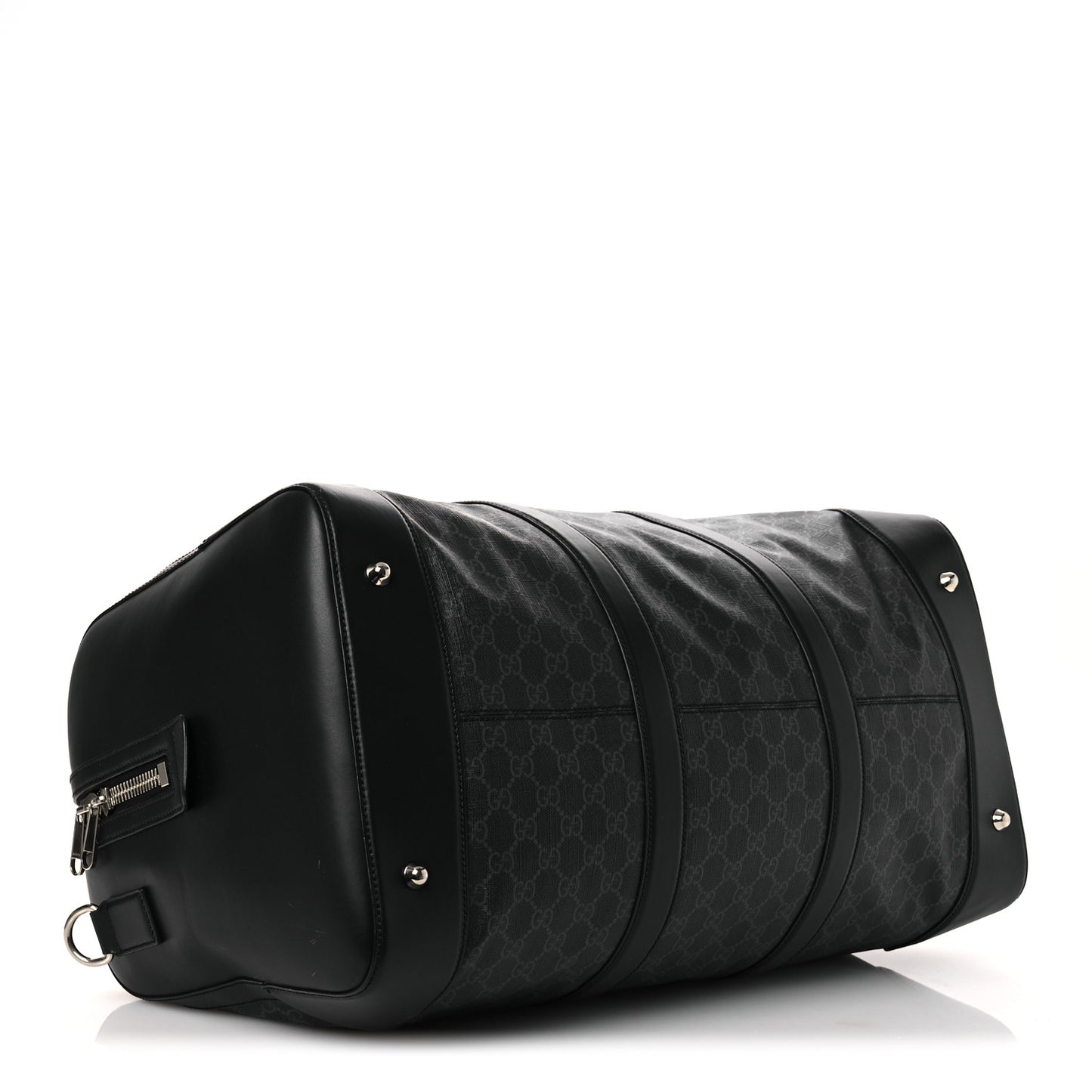 Soft GG Supreme Monogram Appia Calfskin Web Large Carry On Duffle Bag Black Grey