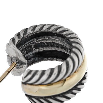 David Yurman Sterling Silver 14K Yellow Gold Cable Classics Hoop Earrings 4 of 5