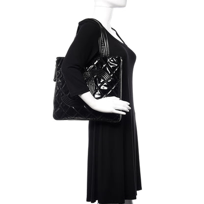 Chanel Patent Quilted Expandable CC Shoping Tote Black 2 of 13