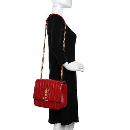 Saint Laurent Patent Matelasse Monogram Large Vicky Chain Bag Rouge Eros 2 of 9