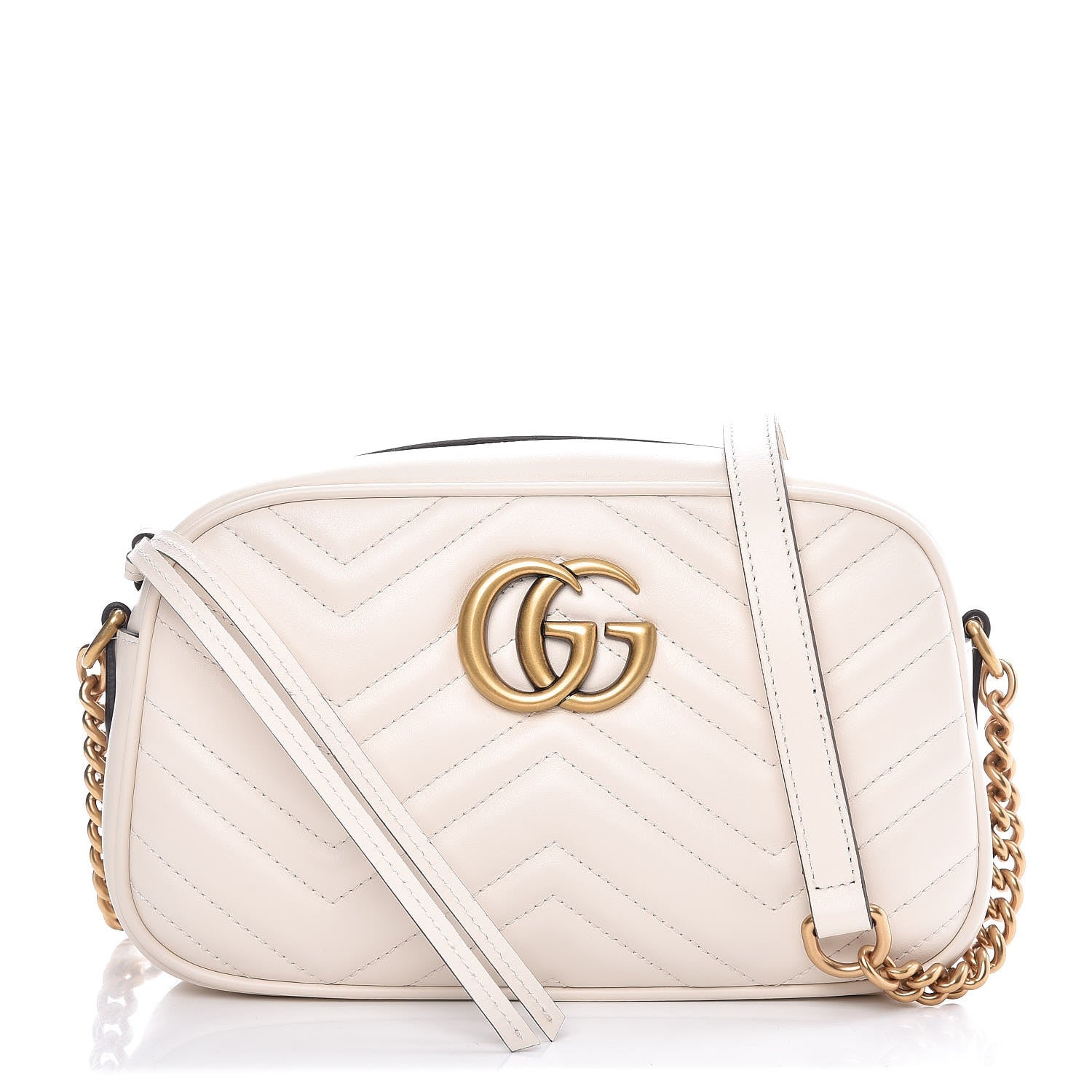 Gucci Calfskin Matelasse Small GG Marmont Chain Shoulder Bag White 1 of 8