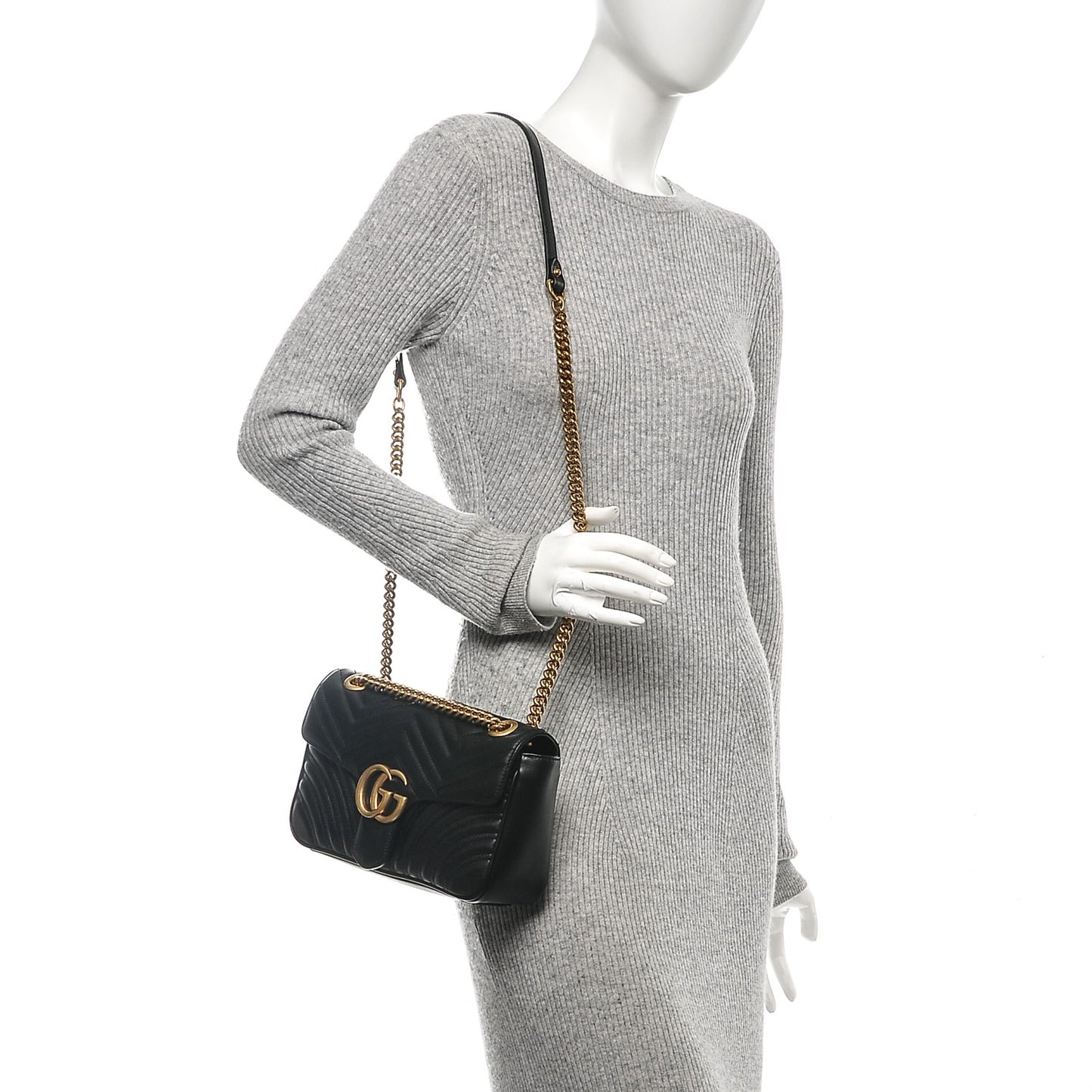 Calfskin Matelasse Small GG Marmont Shoulder Bag Black