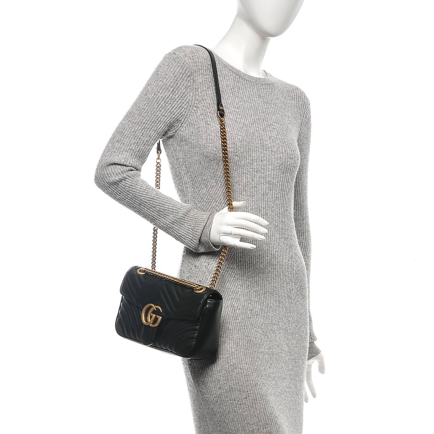 Gucci Calfskin Matelasse Small GG Marmont Shoulder Bag Black 2 of 6