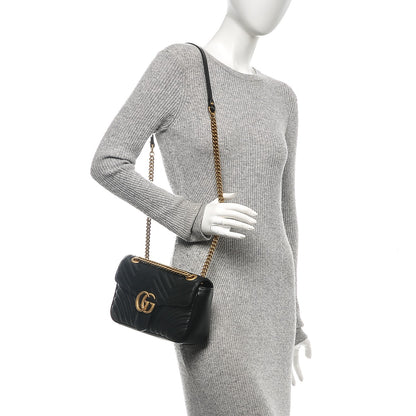 Gucci Calfskin Matelasse Small GG Marmont Shoulder Bag Black 2 of 6