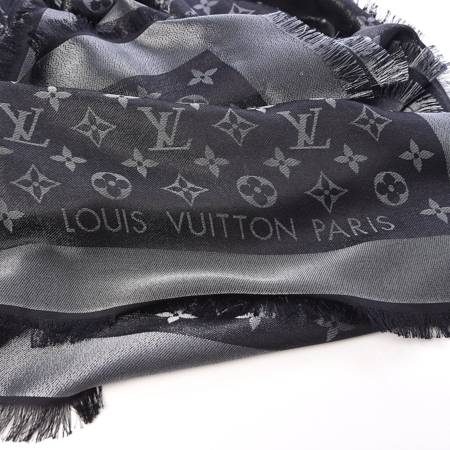 Silk Lurex Wool Monogram Shine Shawl Black