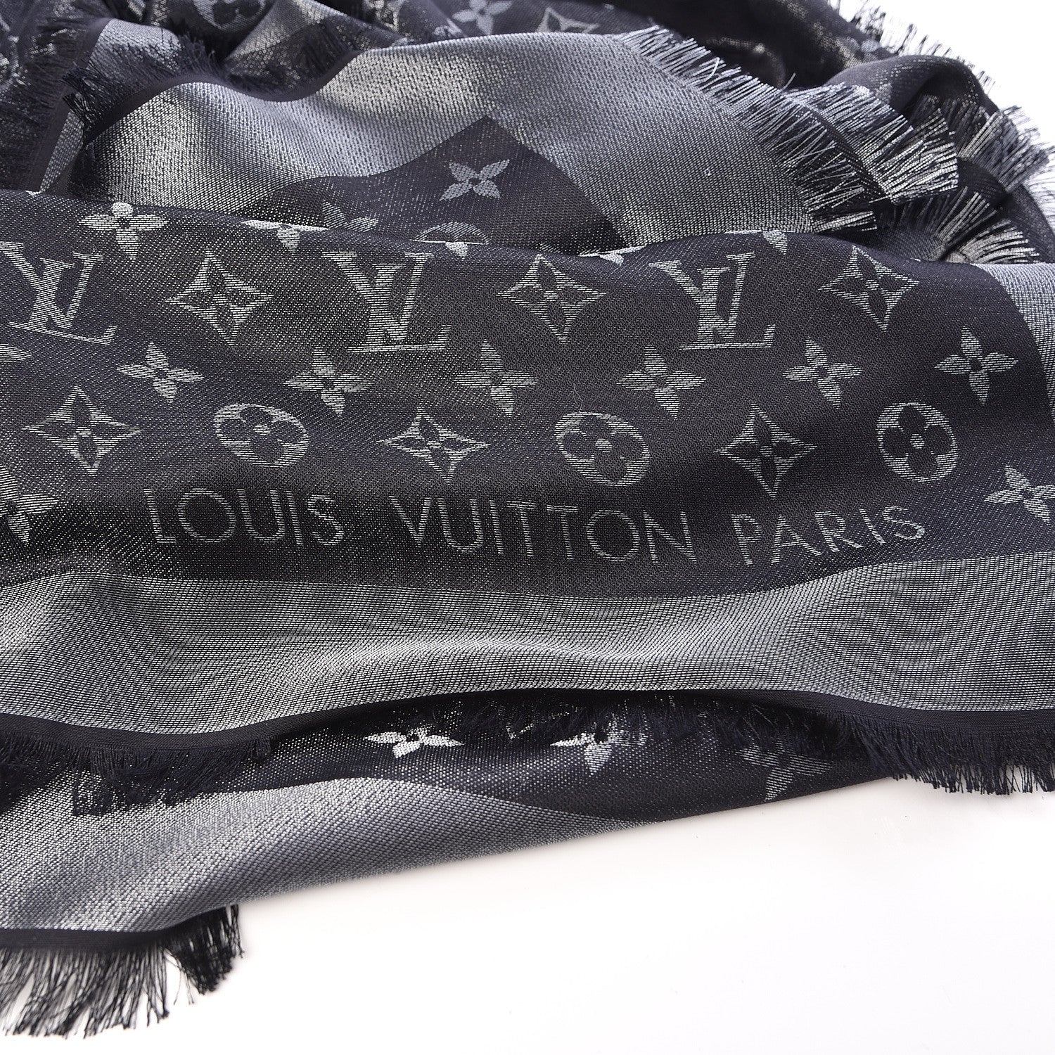 Louis Vuitton Silk Lurex Wool Monogram Shine Shawl Black 4 of 4