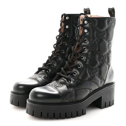 Gucci Cordovan Lux Nappa GG Matelasse Lace Up 60mm Combat Boots 40.5 Black 4 of 9