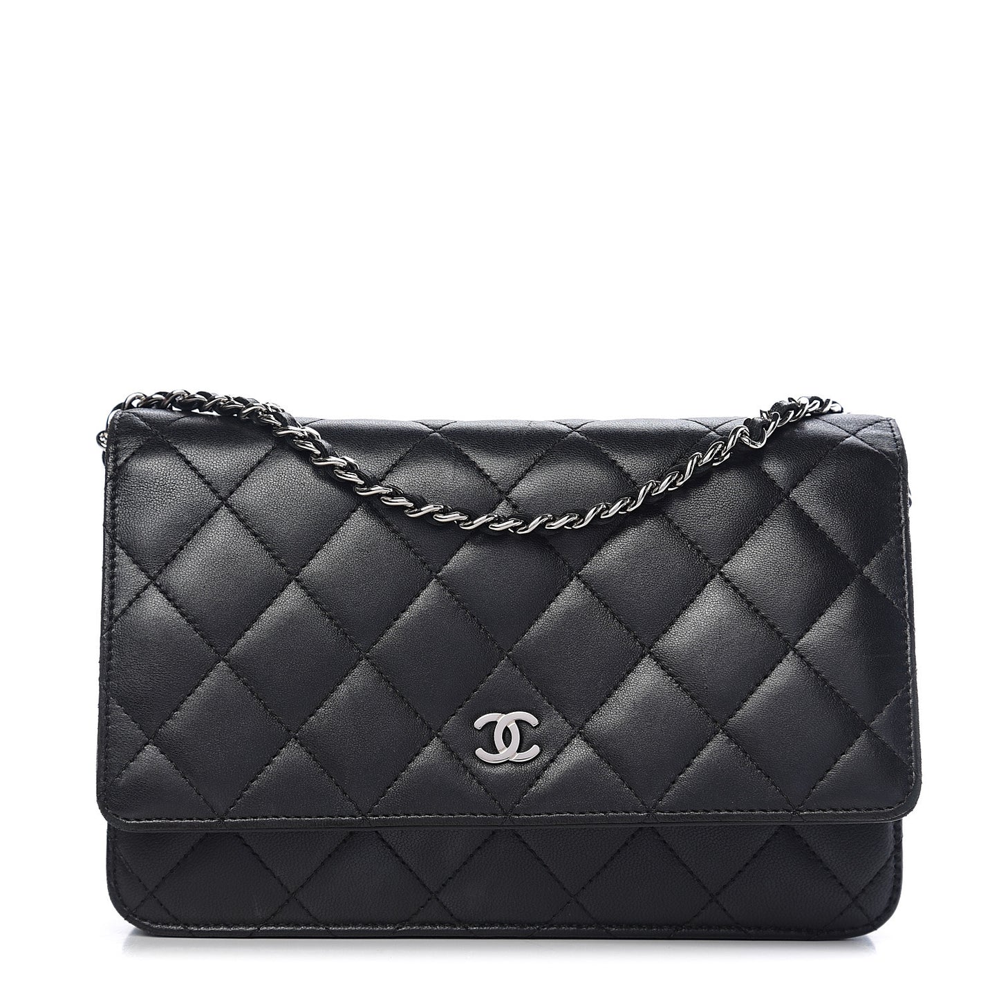Lambskin Quilted Wallet On Chain WOC Black