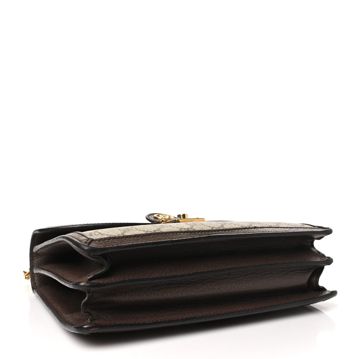 GG Supreme Monogram Textured Dollar Calfskin Web Small Ophidia Padlock Top Handle Bag Beige Ebony New Acero