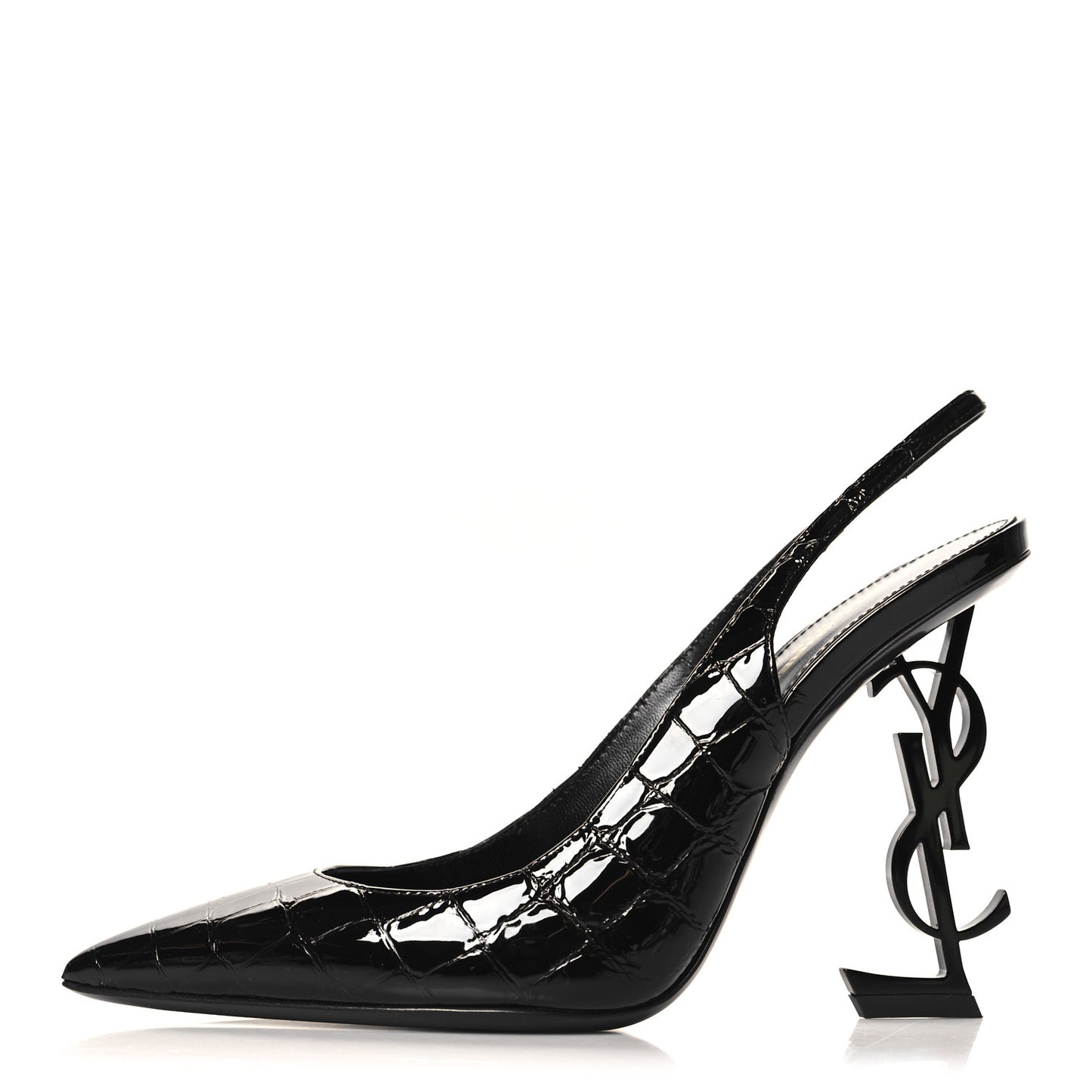 Patent Crocodile Embossed Opyum 110 Slingback 38.5 Black
