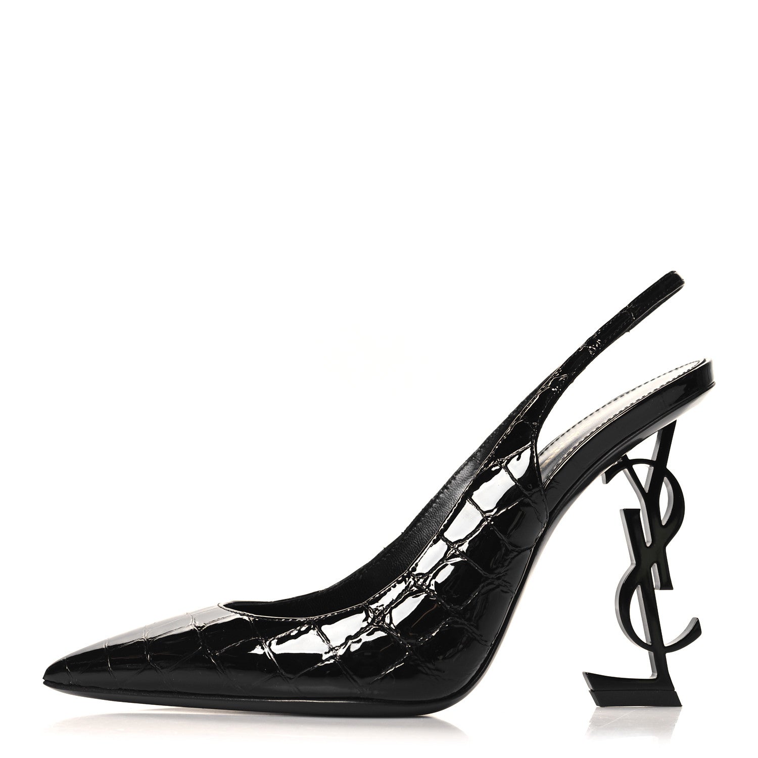Saint Laurent Patent Crocodile Embossed Opyum 110 Slingback 38.5 Black 1 of 10