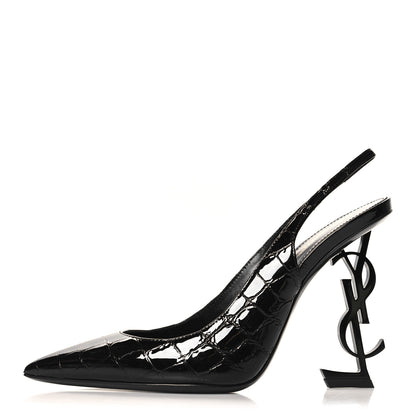 Saint Laurent Patent Crocodile Embossed Opyum 110 Slingback 38.5 Black 1 of 10