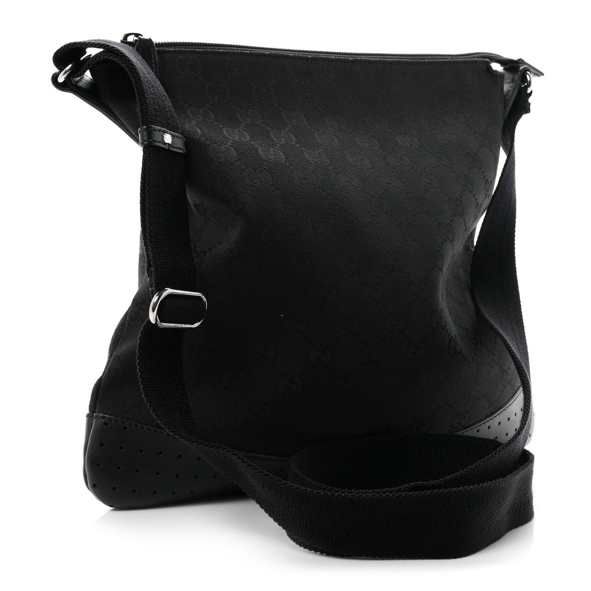 Monogram Calfskin Perforated Medium Flat Messenger Bag Black