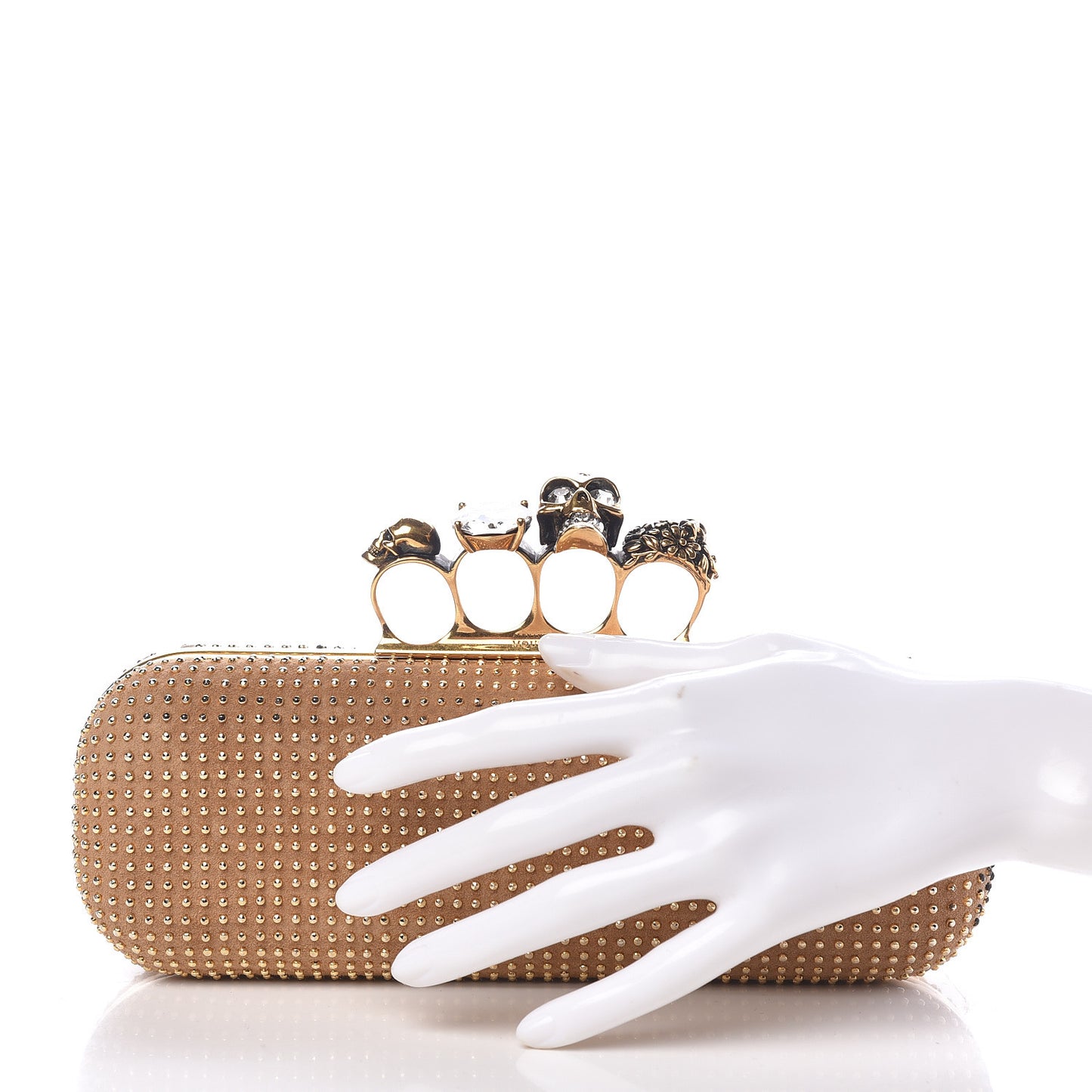 Suede Studded Knucklebox Clutch Brown