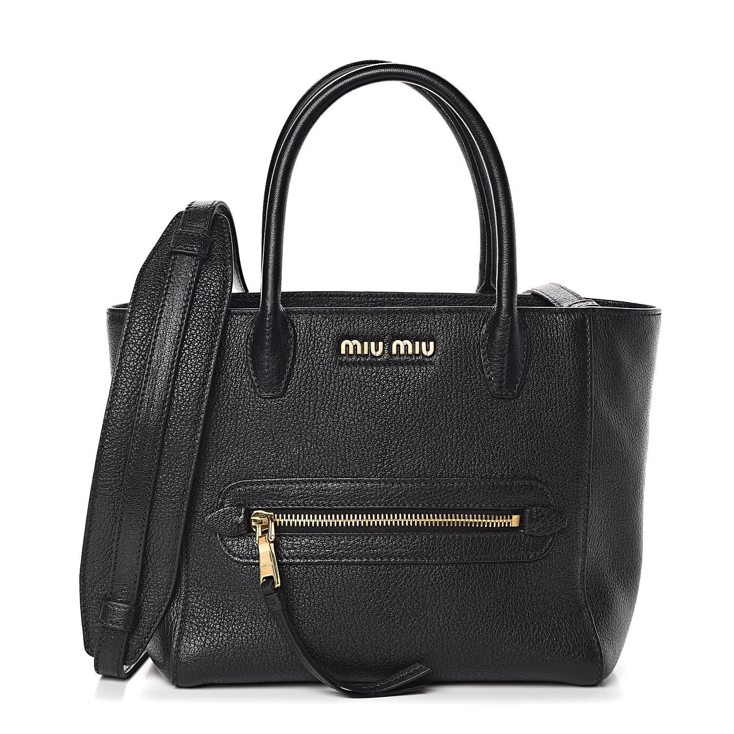 Miu Miu Goatskin Madras Tote Black 1 of 10