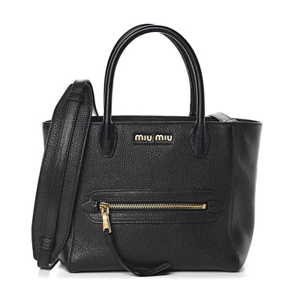 Miu Miu Goatskin Madras Tote Black 1 of 10