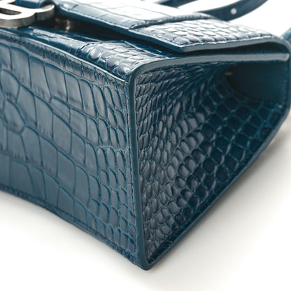 Balenciaga Shiny Calfskin Crocodile Embossed Small Hourglass Top Handle Bag Dark Petrol Blue 10 of 10