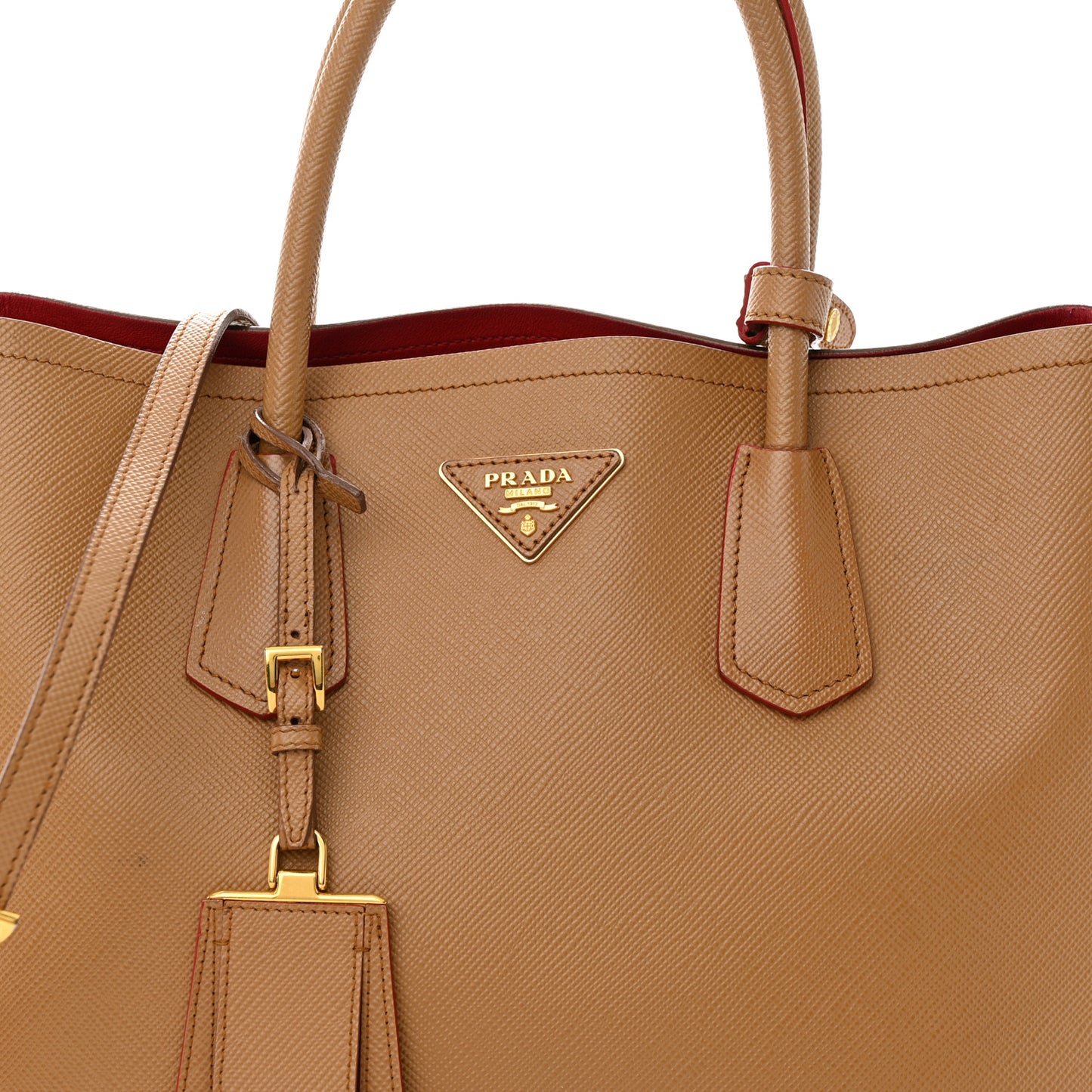 Saffiano Cuir Small Double Bag Caramel Fuoco