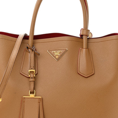 Prada Saffiano Cuir Small Double Bag Caramel Fuoco 8 of 17