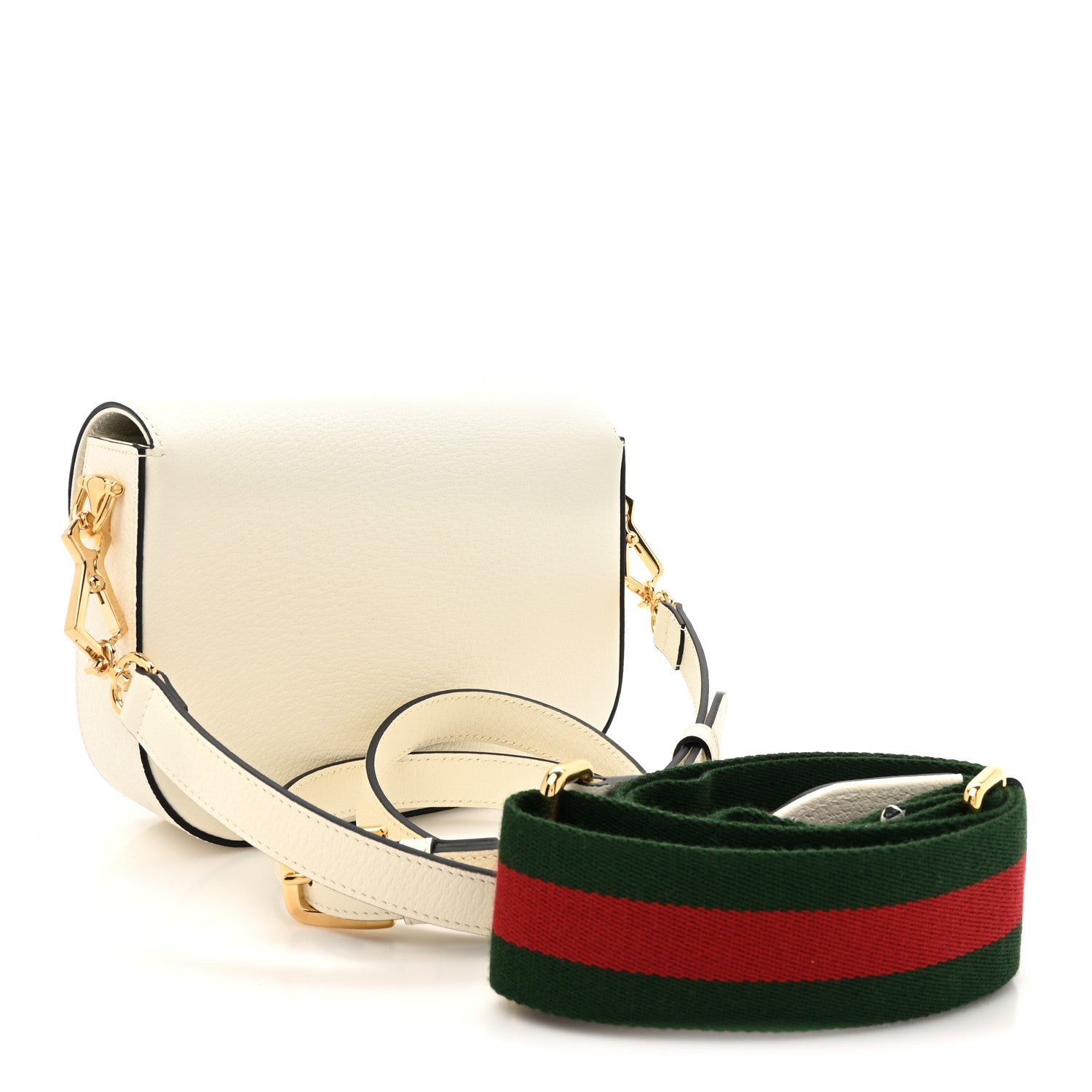 Gucci X ADIDAS Textured Dollar Calfskin Web Trefoil Mini Horsebit 1955 Shoulder Bag Off White Black 2 of 10