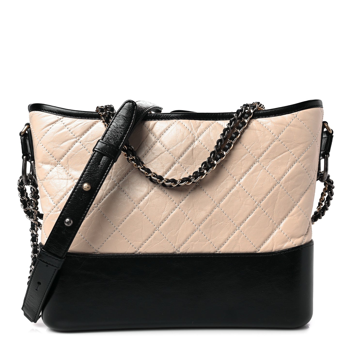 Aged Calfskin Quilted Medium Gabrielle Hobo Beige Black