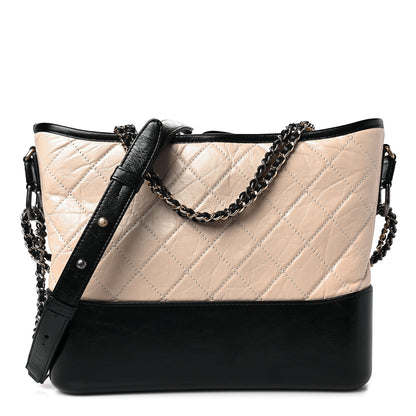Chanel Aged Calfskin Quilted Medium Gabrielle Hobo Beige Black 1 of 6