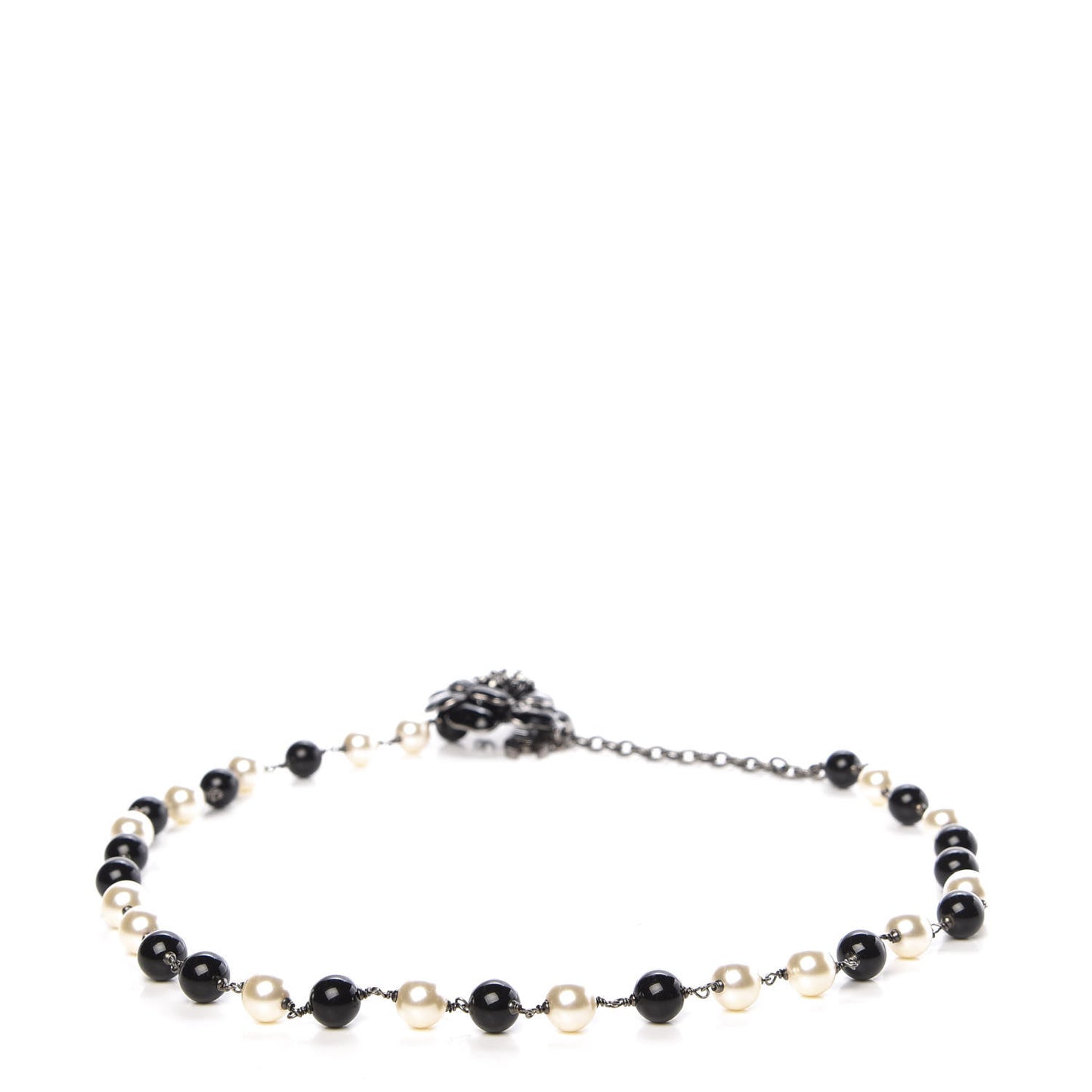 Pearl Crystal Enamel CC Camellia Belt Black Silver