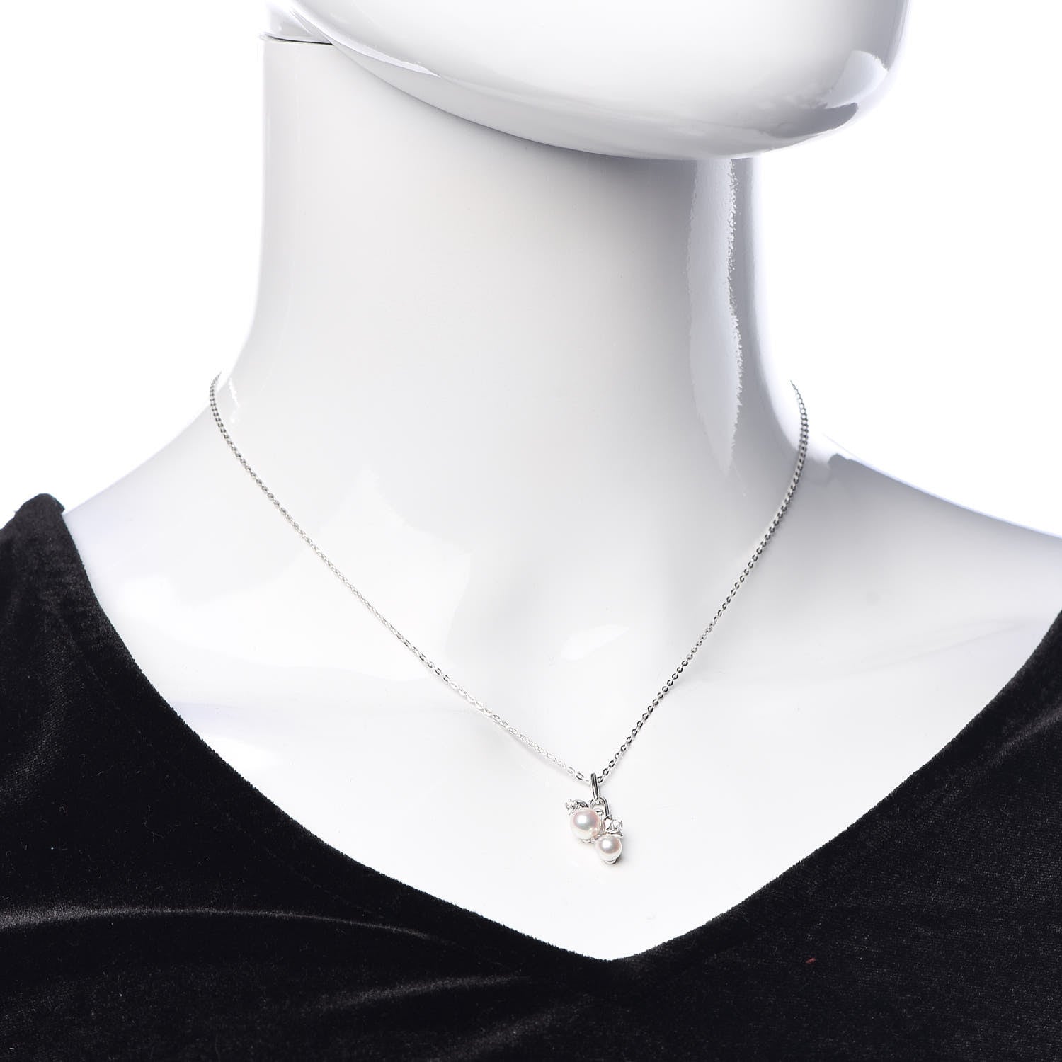 Mikimoto 18K White Gold Diamond Akoya Pearl Olive Leaf Pendant Necklace 2 of 6