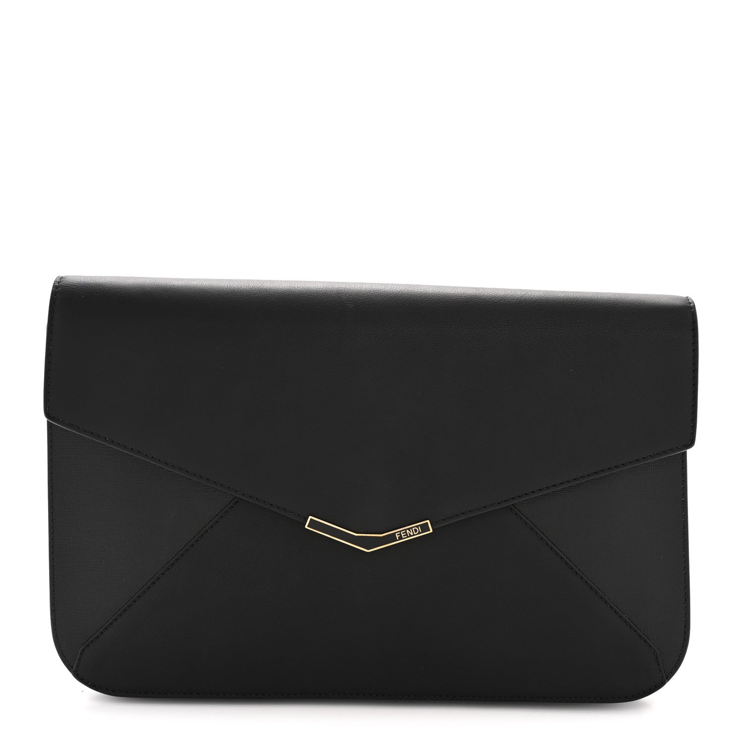 Fendi Calfskin Vitello Elite 2Jours Envelope Clutch Black 1 of 12