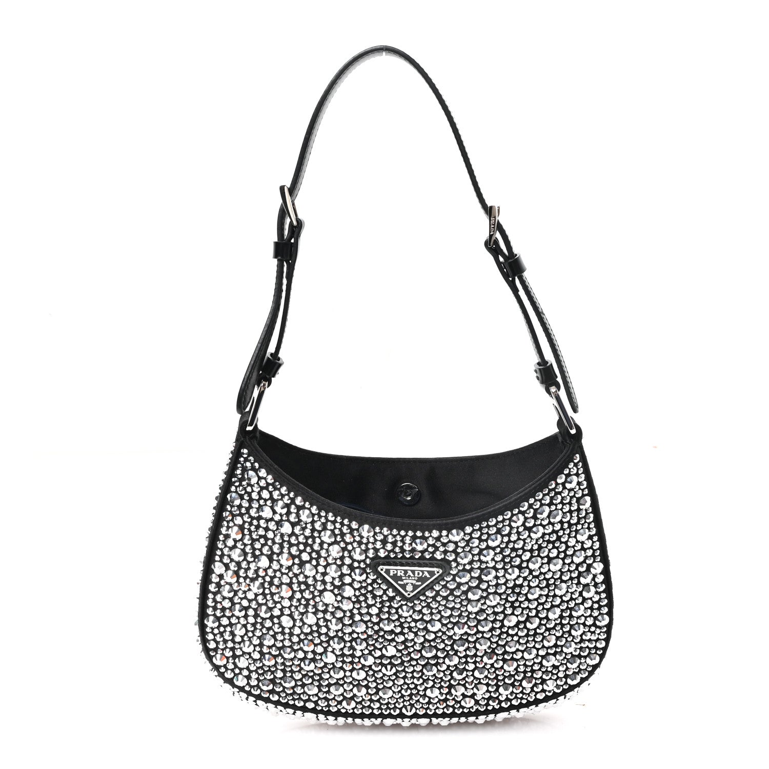 Prada Satin Crystal Cleo Adjustable Strap Shoulder Bag Metal 1 of 9