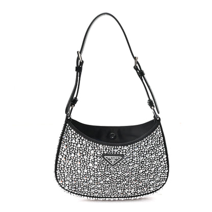 Prada Satin Crystal Cleo Adjustable Strap Shoulder Bag Metal 1 of 9