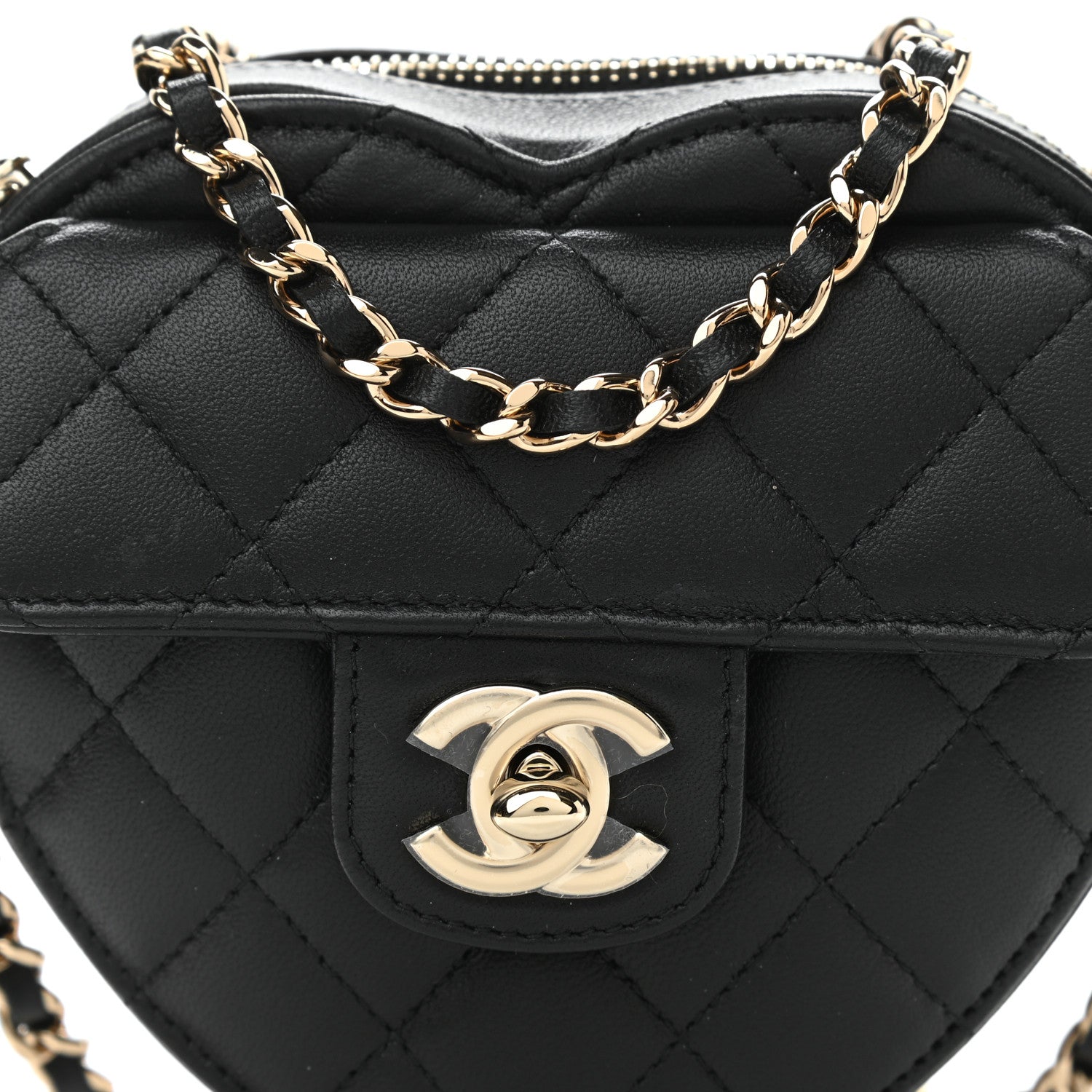 Chanel Lambskin Quilted CC In Love Heart Clutch With Chain Black 8 of 11