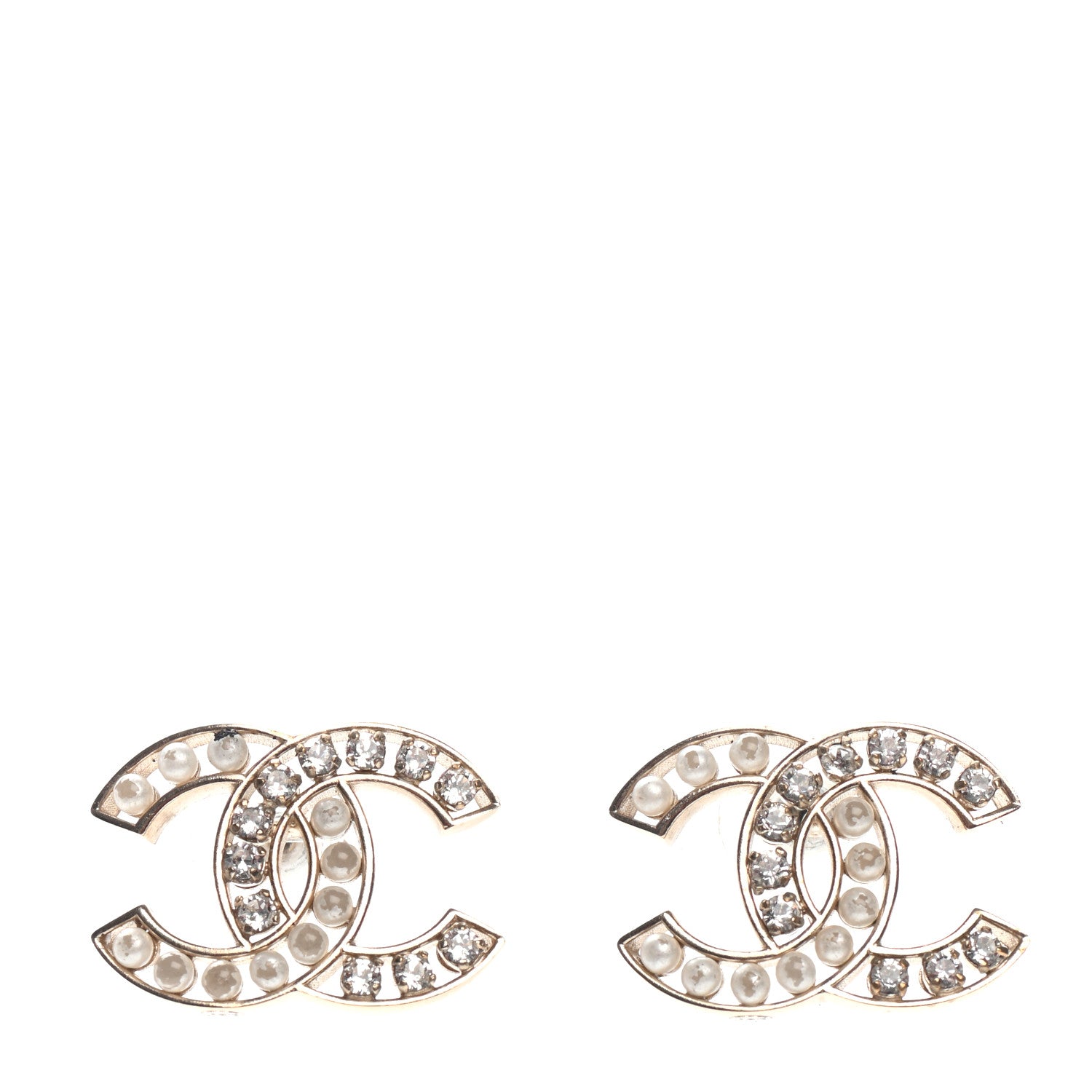 Chanel Crystal Pearl CC Earrings Light Gold 1 of 5