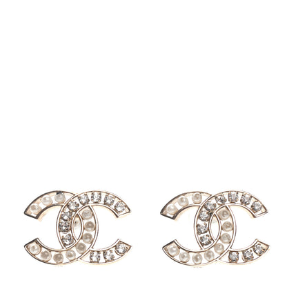 Chanel Crystal Pearl CC Earrings Light Gold 1 of 5